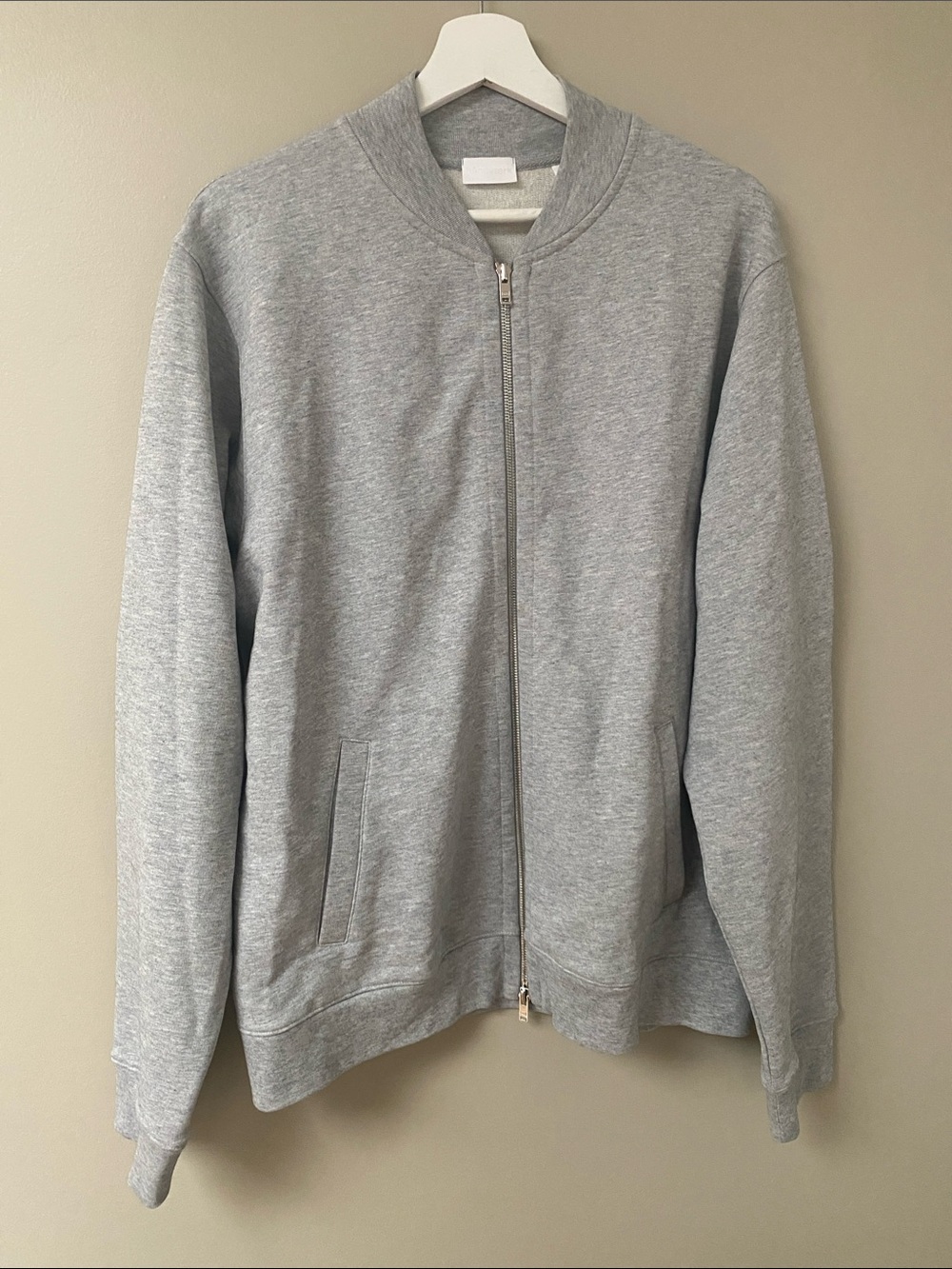 Handvaerk Men's Grey Zip-Front Bomber varsity Sweatshirt jacket size XL